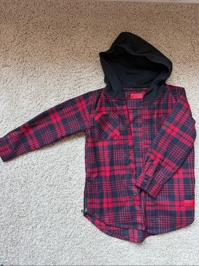 Haus of JR Kids Red Plaid Button-Front Hooded Shirt